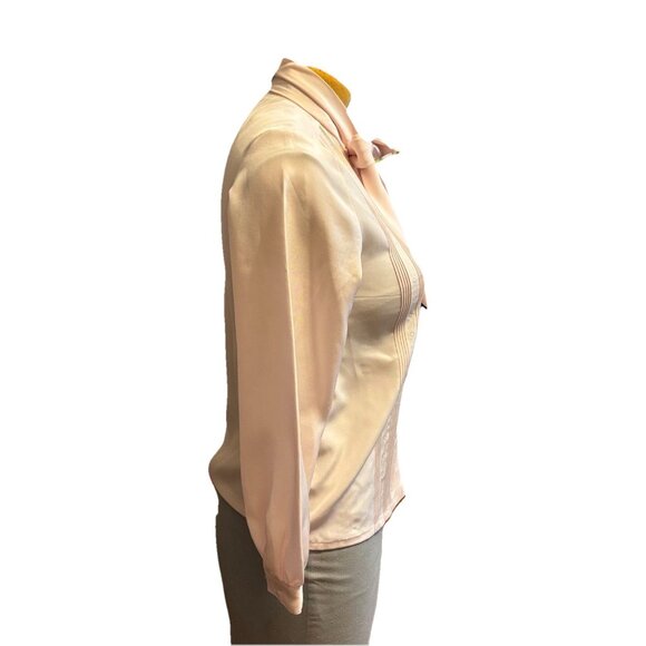 Lelic Women’s Pink Button Front Long Sleeve Blouse, Size M/L, Bowtie Top Office - Picture 4 of 6